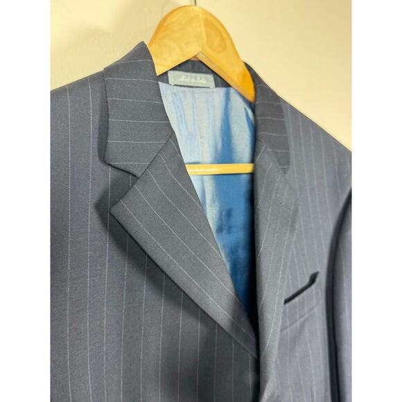Oscar De La Renta Profile Men’s Suit Jacket Pin Stripe Navy Blue Wool 38S 30W - Picture 2 of 9